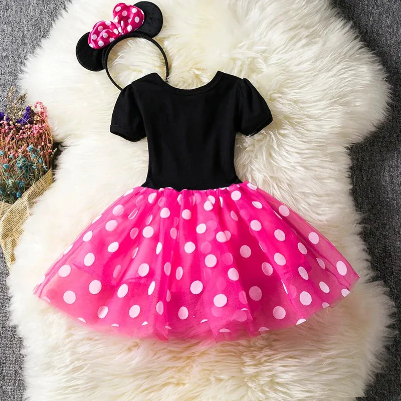 2023 Long Sleeve Dress For Girl Polka Dot Bow Kid Clothes 2 3 4 5 6 Year Baby Tutu Birthday Outfit Party Wear Summer Dress Cloth