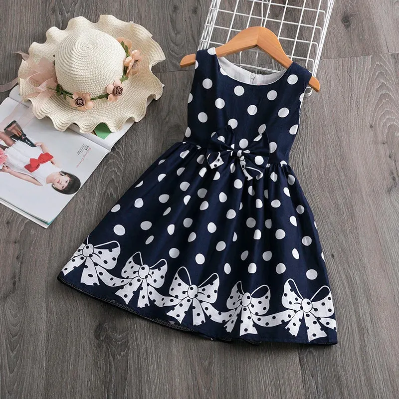 2023 Long Sleeve Dress For Girl Polka Dot Bow Kid Clothes 2 3 4 5 6 Year Baby Tutu Birthday Outfit Party Wear Summer Dress Cloth