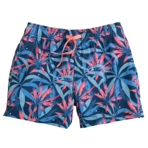 Aged Denim Tropical Blooms Swim Trunk