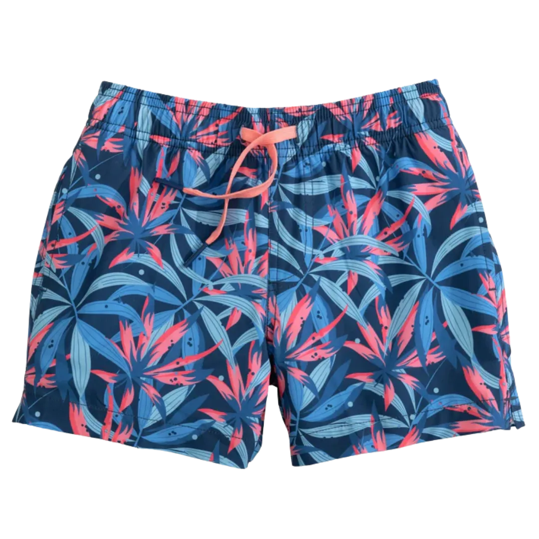 Aged Denim Tropical Blooms Swim Trunk