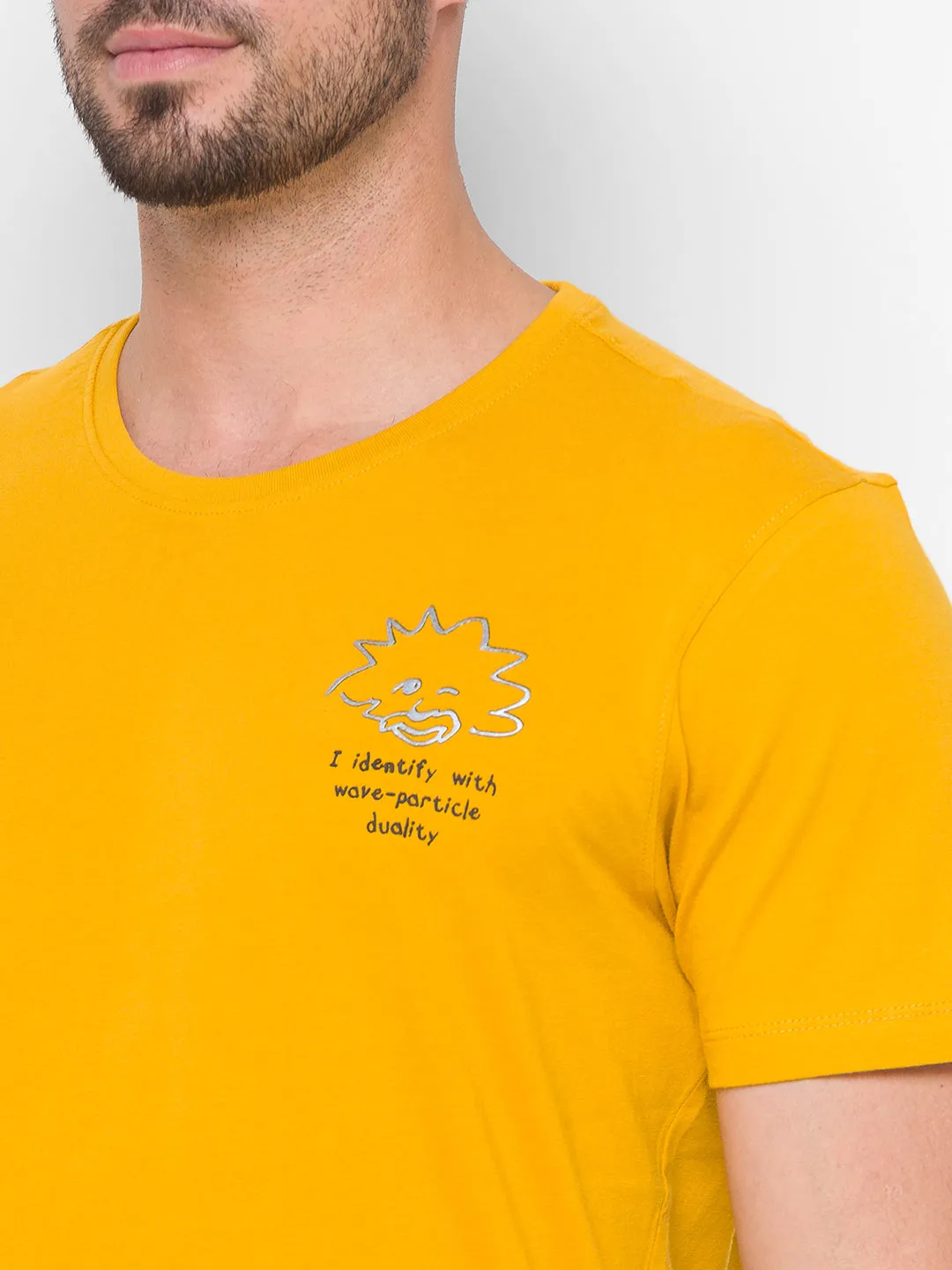 Albert Einstein Spykar Men Yellow Cotton Slim Fit Round Neck T-Shirt