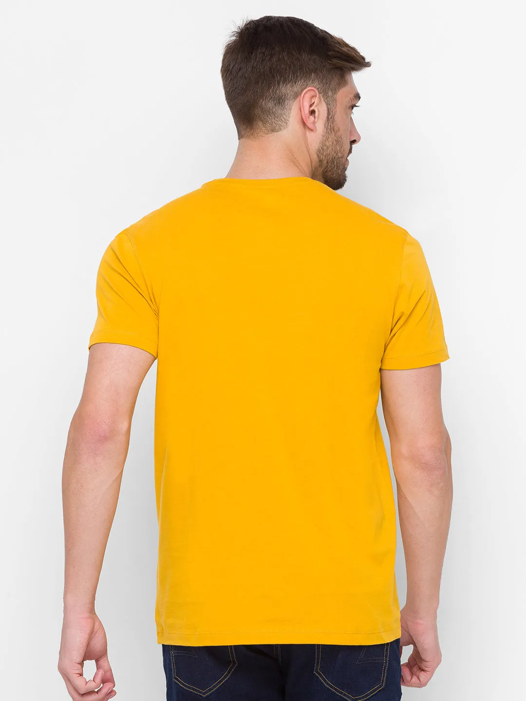 Albert Einstein Spykar Men Yellow Cotton Slim Fit Round Neck T-Shirt