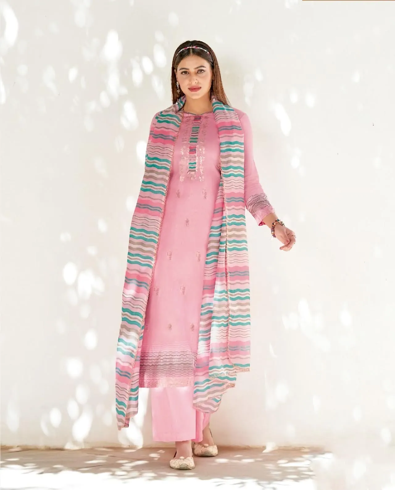 Alok Karachi Pink Unstitched Cotton Salwar Suits Dress Material