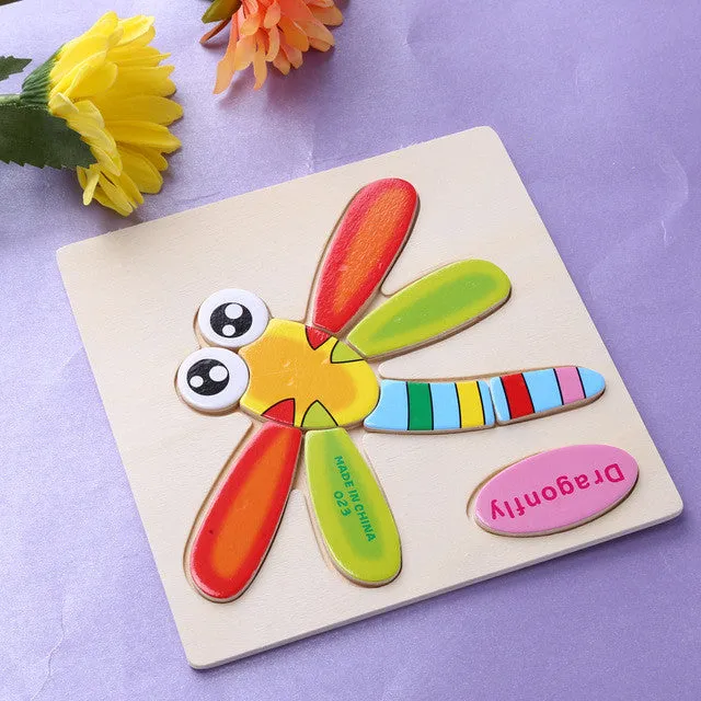 Baby Kids Wooden Cartoon Animals Dimensional Puzzle Toy Force Children Jigsaw Puzzle Education Learning Tools 14 Patten Options