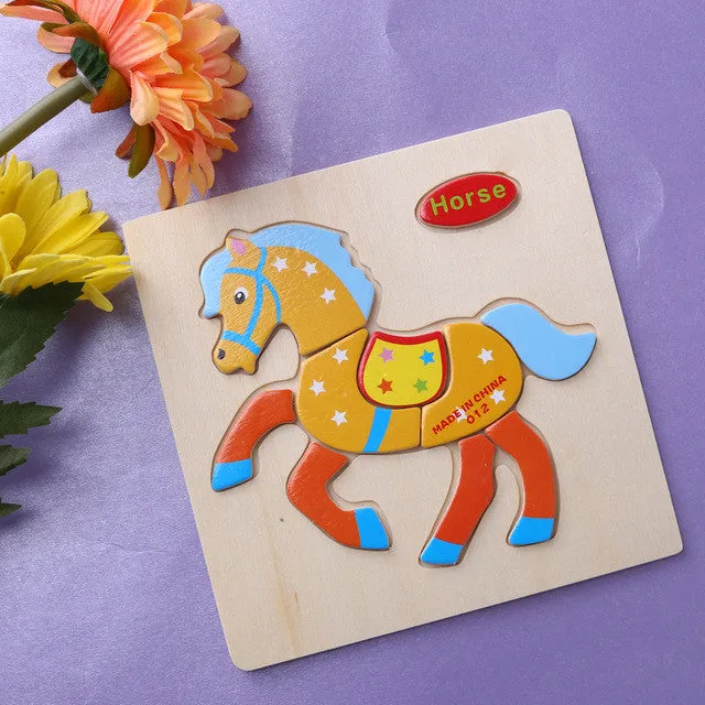 Baby Kids Wooden Cartoon Animals Dimensional Puzzle Toy Force Children Jigsaw Puzzle Education Learning Tools 14 Patten Options