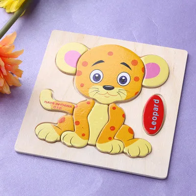 Baby Kids Wooden Cartoon Animals Dimensional Puzzle Toy Force Children Jigsaw Puzzle Education Learning Tools 14 Patten Options
