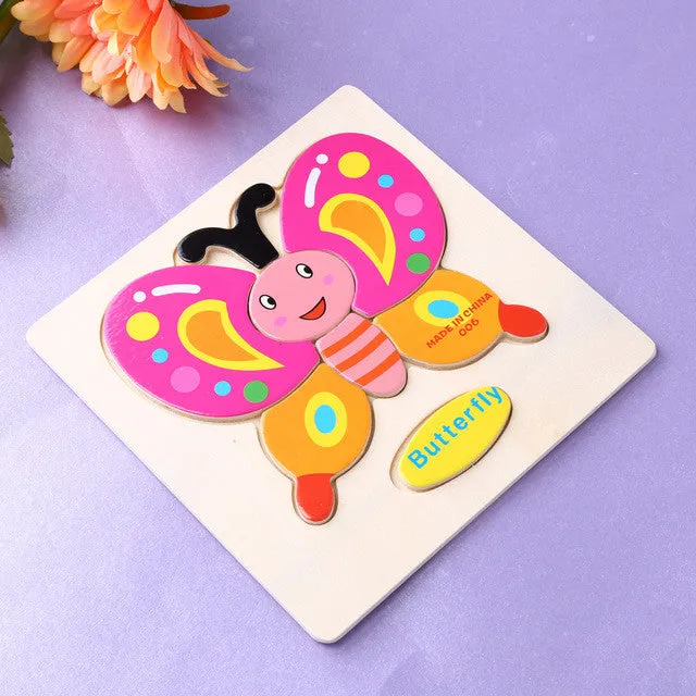 Baby Kids Wooden Cartoon Animals Dimensional Puzzle Toy Force Children Jigsaw Puzzle Education Learning Tools 14 Patten Options