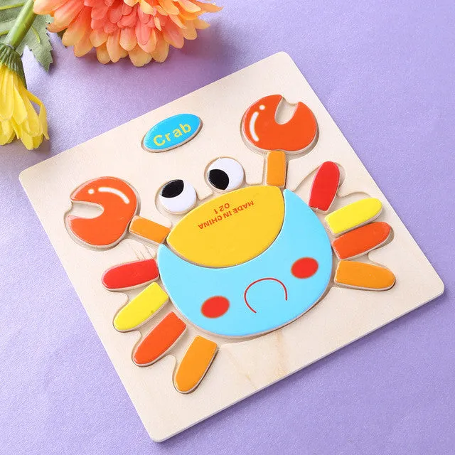 Baby Kids Wooden Cartoon Animals Dimensional Puzzle Toy Force Children Jigsaw Puzzle Education Learning Tools 14 Patten Options