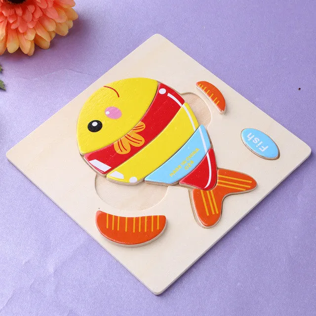 Baby Kids Wooden Cartoon Animals Dimensional Puzzle Toy Force Children Jigsaw Puzzle Education Learning Tools 14 Patten Options