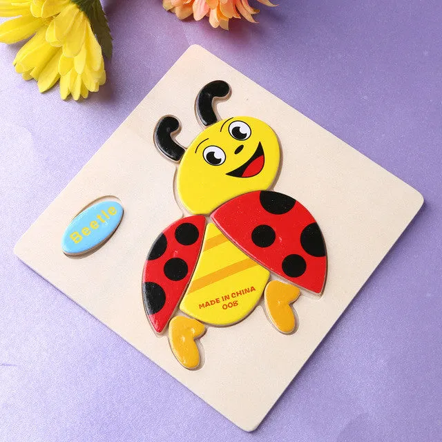 Baby Kids Wooden Cartoon Animals Dimensional Puzzle Toy Force Children Jigsaw Puzzle Education Learning Tools 14 Patten Options