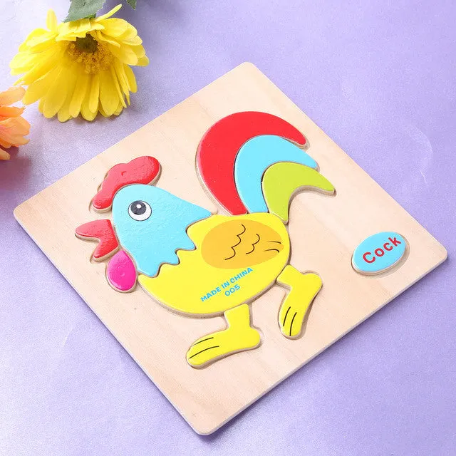 Baby Kids Wooden Cartoon Animals Dimensional Puzzle Toy Force Children Jigsaw Puzzle Education Learning Tools 14 Patten Options