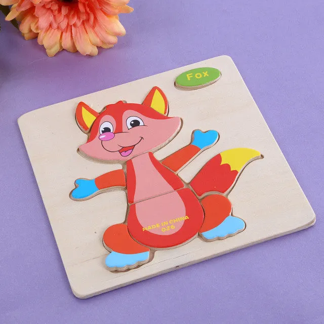 Baby Kids Wooden Cartoon Animals Dimensional Puzzle Toy Force Children Jigsaw Puzzle Education Learning Tools 14 Patten Options