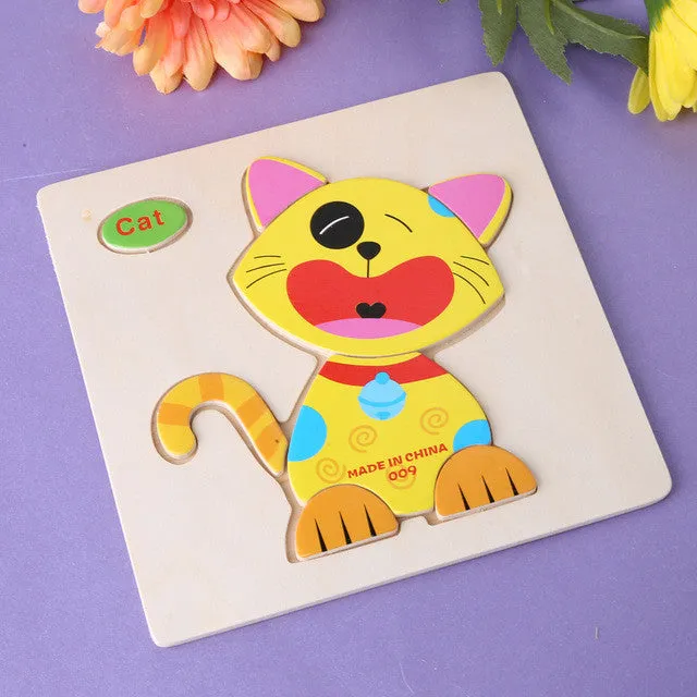 Baby Kids Wooden Cartoon Animals Dimensional Puzzle Toy Force Children Jigsaw Puzzle Education Learning Tools 14 Patten Options