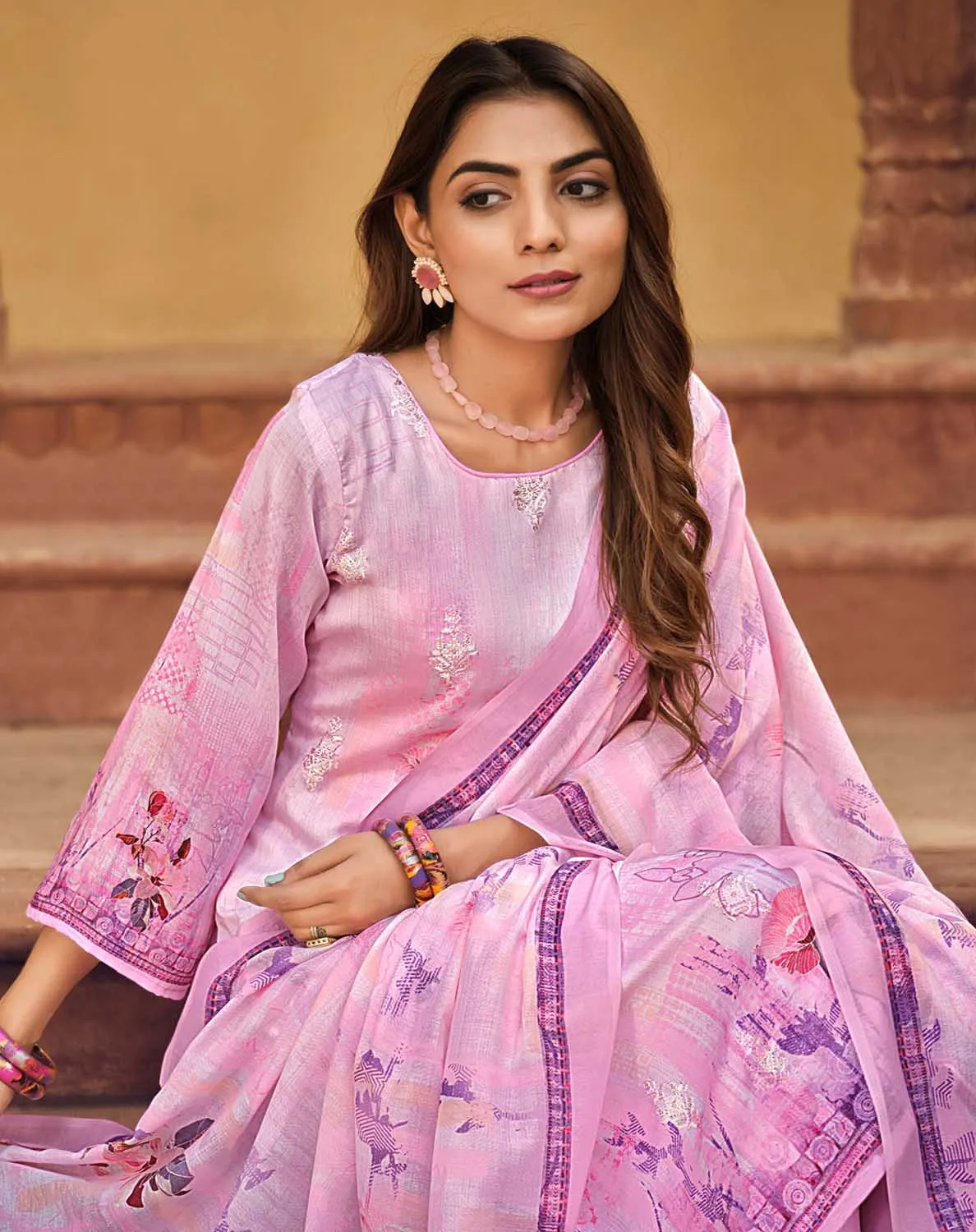 Belliza Unstitched Embroidered Ladies Cotton Suit Fabric