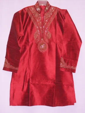 Boy’s 2711 Red Silk Kurta  8-15 Years Indian Clothing Shieno