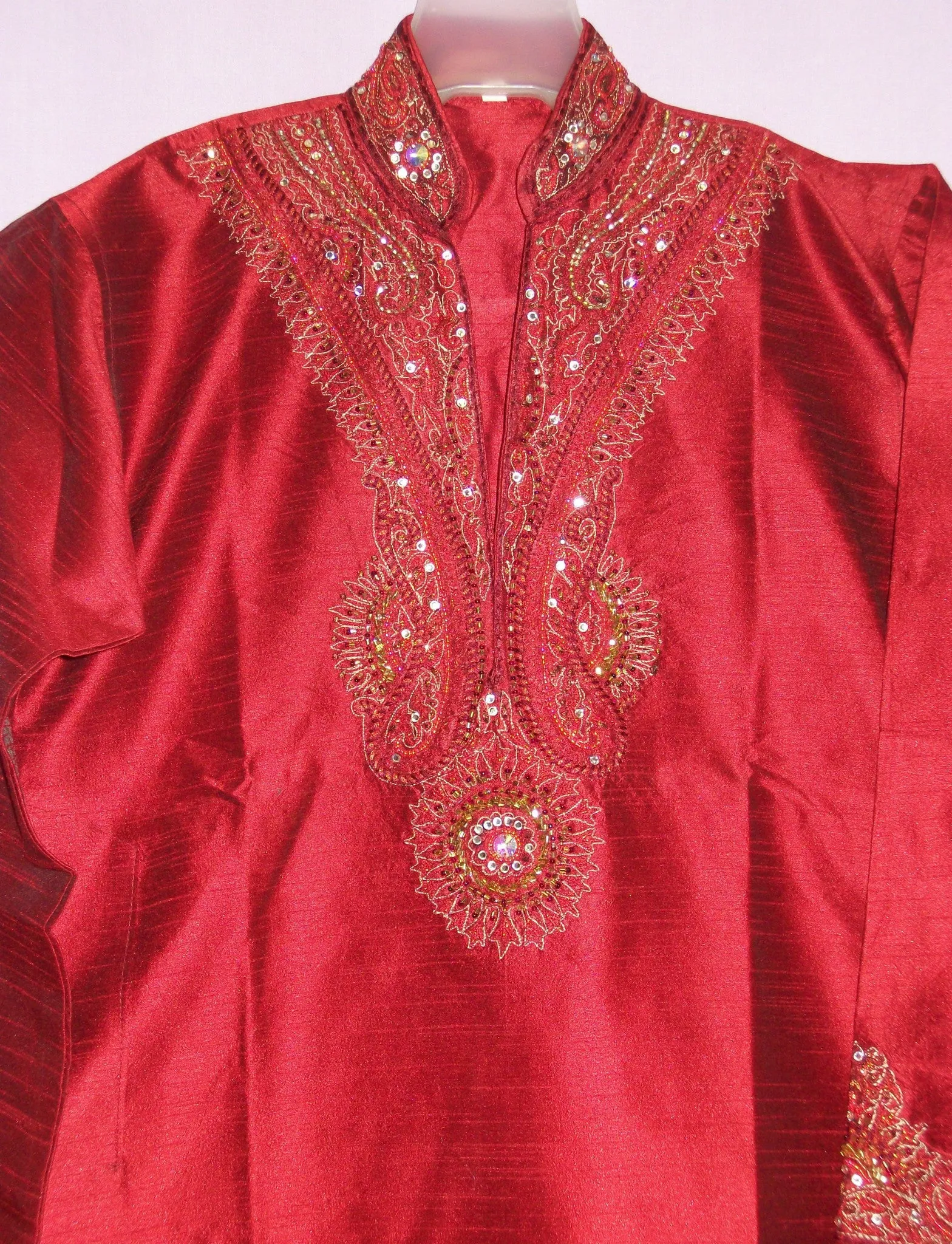 Boy’s 2711 Red Silk Kurta  8-15 Years Indian Clothing Shieno