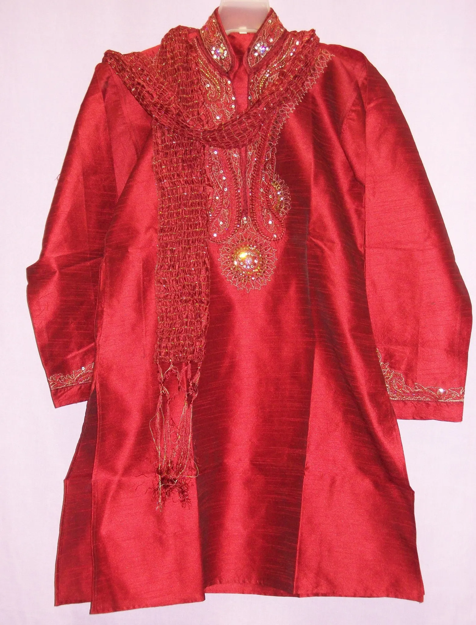 Boy’s 2711 Red Silk Kurta  8-15 Years Indian Clothing Shieno