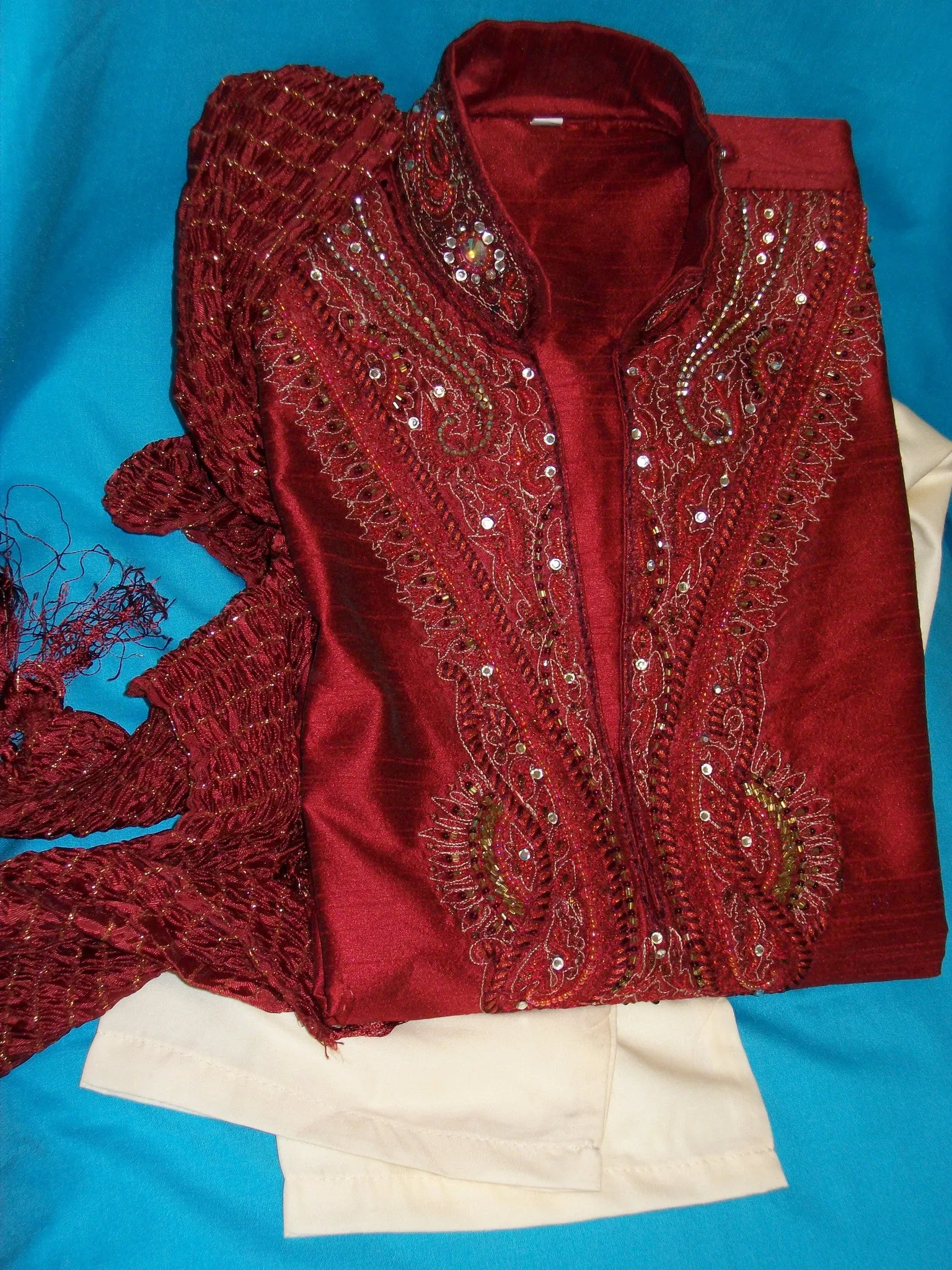Boy’s 2711 Red Silk Kurta  8-15 Years Indian Clothing Shieno