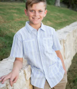 BQ Blue Plaid Linen Guayabera Shirt
