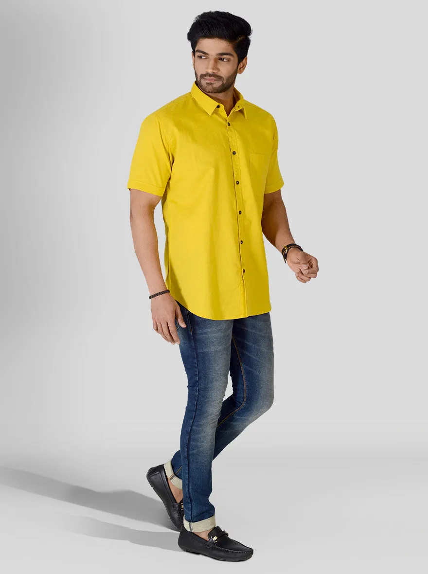 Bright Yellow Solid Slim Fit Casual Shirt | JadeBlue