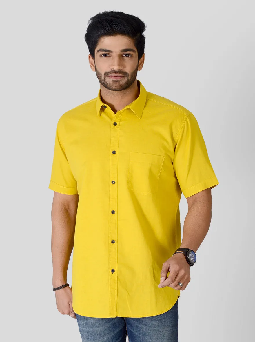 Bright Yellow Solid Slim Fit Casual Shirt | JadeBlue