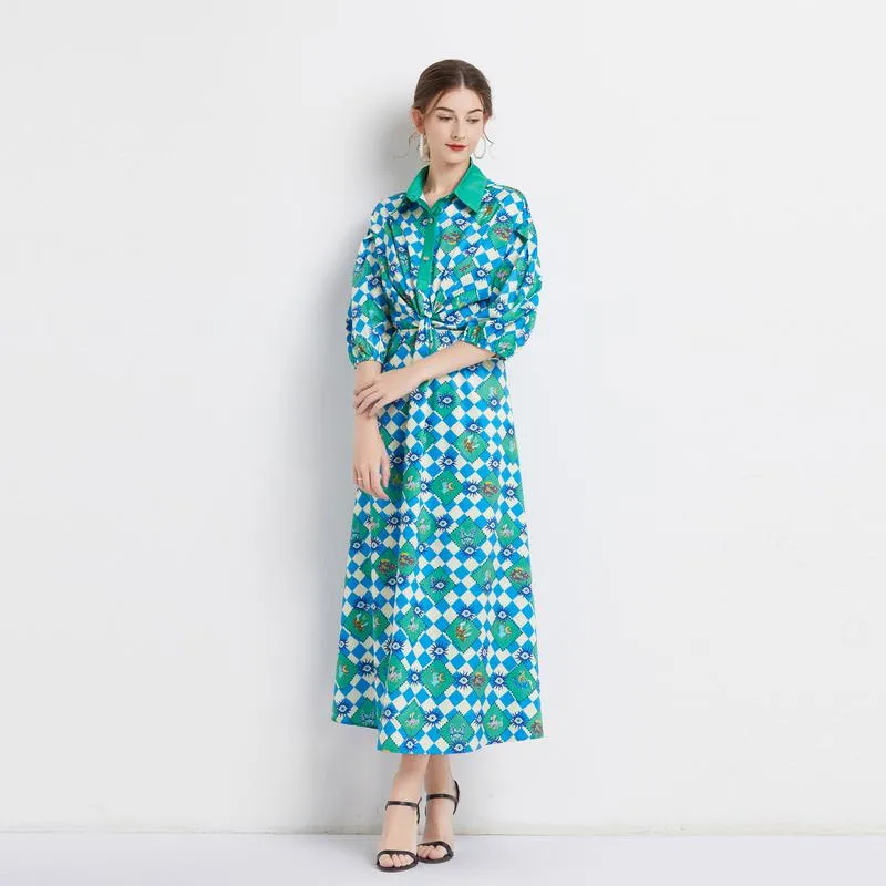 Bubble Sleeve Belted Lapel Chic Dress