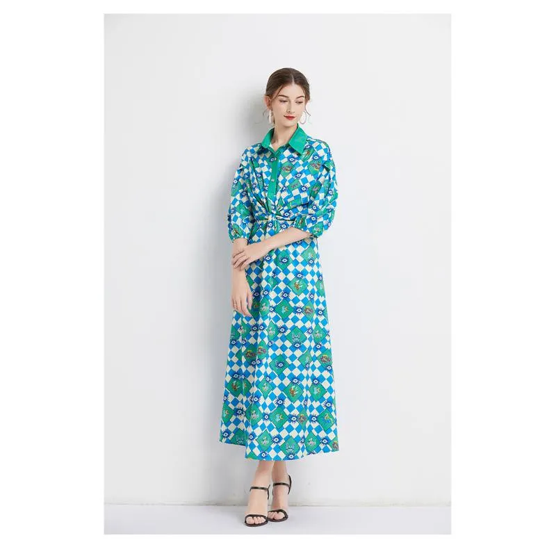 Bubble Sleeve Belted Lapel Chic Dress