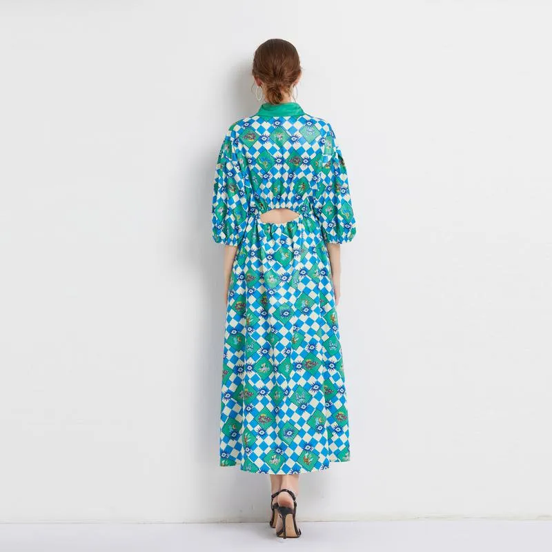 Bubble Sleeve Belted Lapel Chic Dress