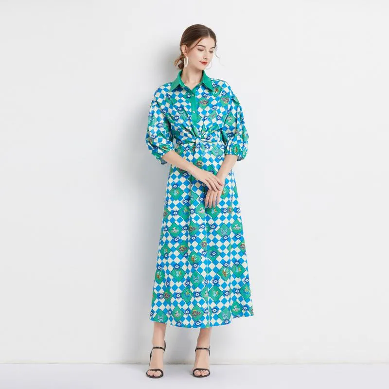 Bubble Sleeve Belted Lapel Chic Dress