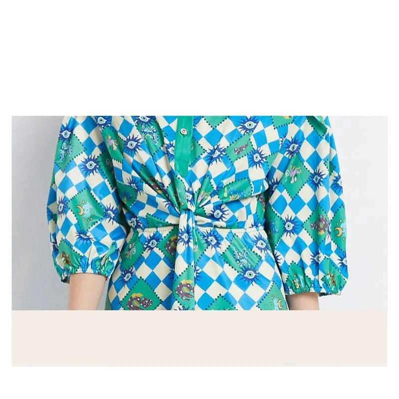 Bubble Sleeve Belted Lapel Chic Dress