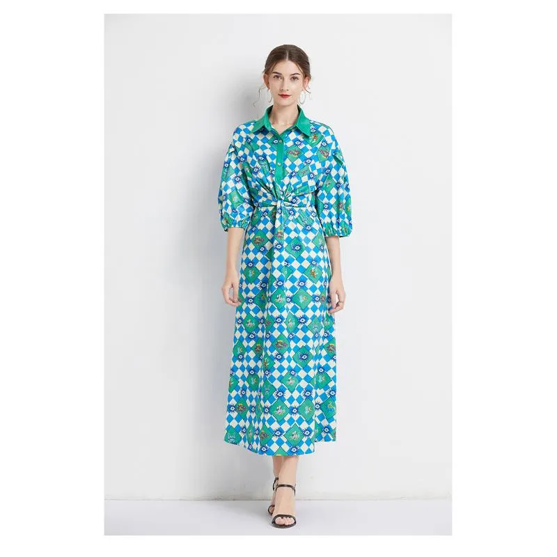 Bubble Sleeve Belted Lapel Chic Dress