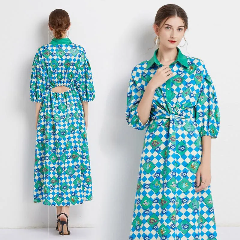 Bubble Sleeve Belted Lapel Chic Dress