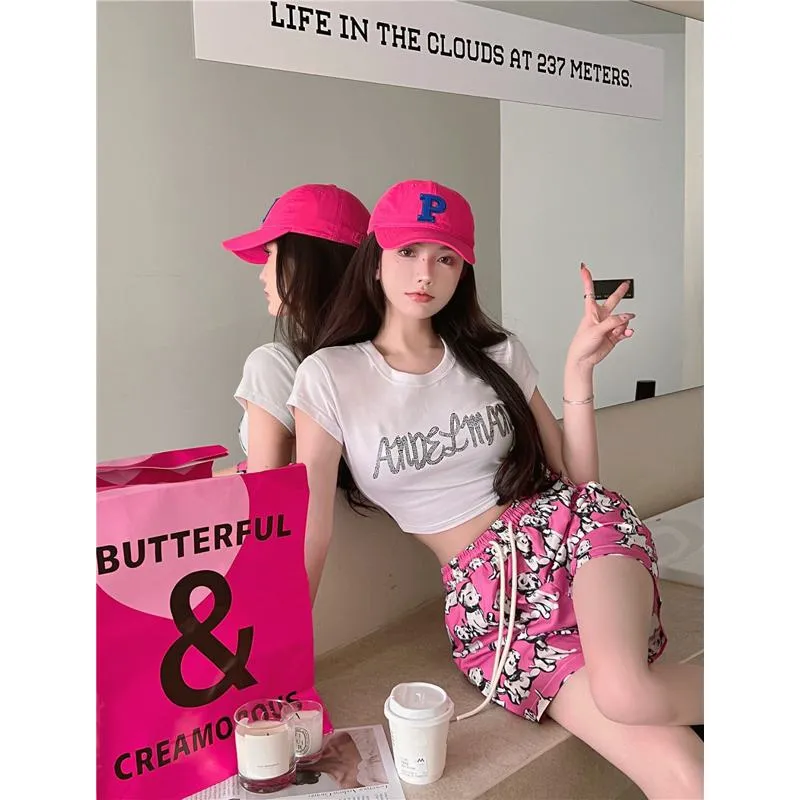 Casual Loose Fit Puppy Print Slimming High-Waisted Shorts