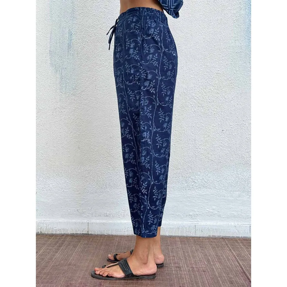 Chidiyaa Navy Blue Honeyberry Block Printed Cotton Pant