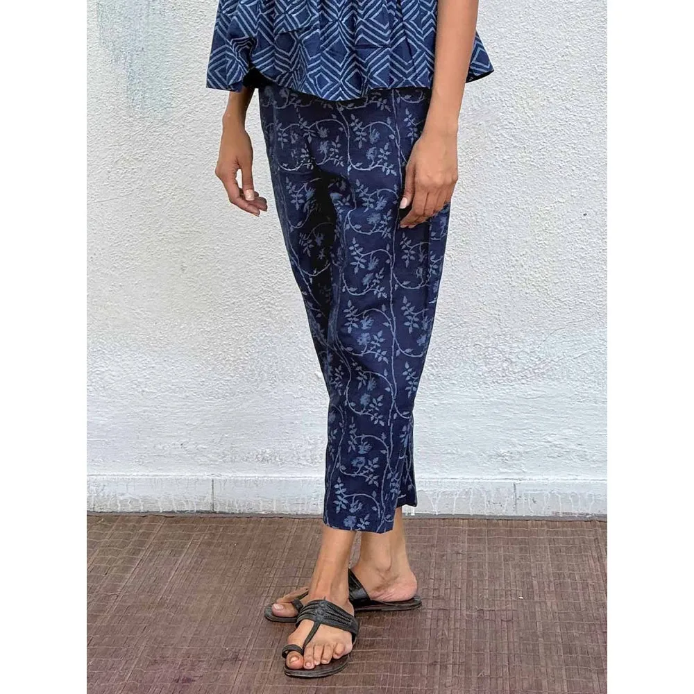 Chidiyaa Navy Blue Honeyberry Block Printed Cotton Pant