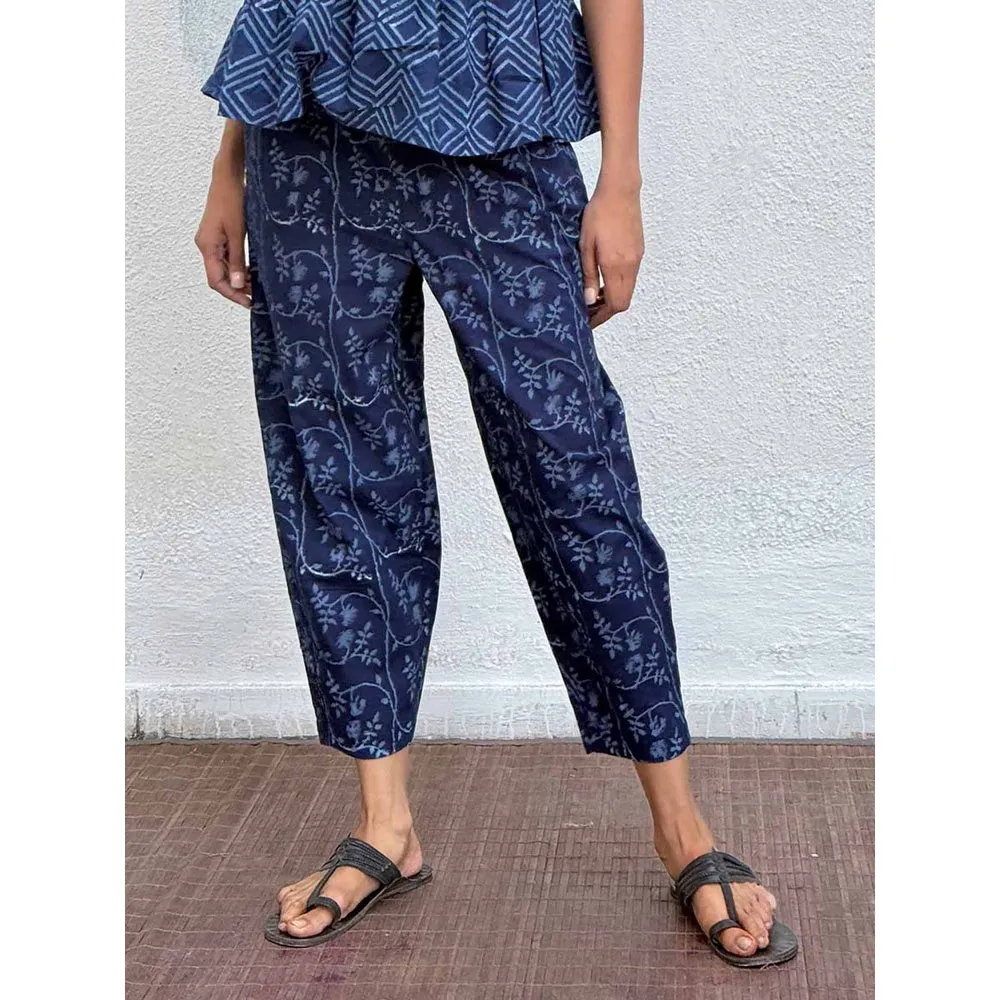 Chidiyaa Navy Blue Honeyberry Block Printed Cotton Pant