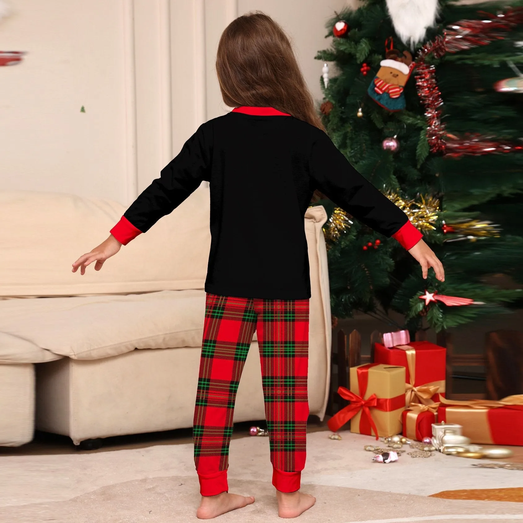 Christmas Funny Matching Family Couples Pajamas for Holiday Elk Letter Chirstmas Tree Print
