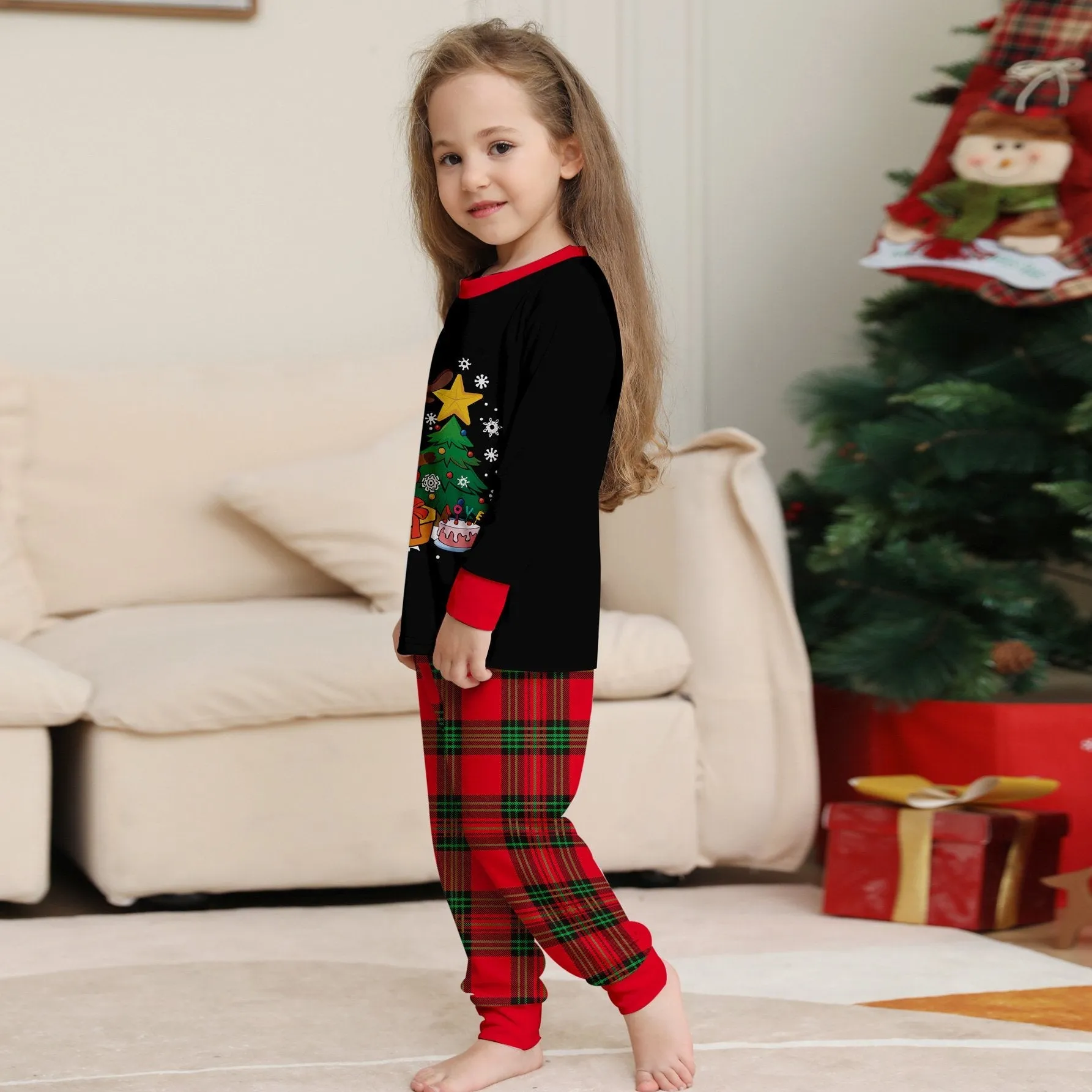 Christmas Funny Matching Family Couples Pajamas for Holiday Elk Letter Chirstmas Tree Print