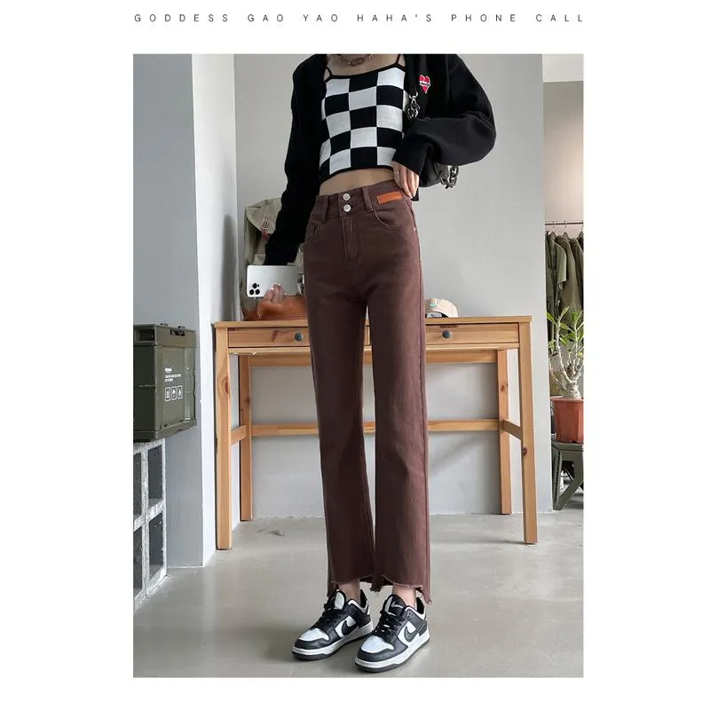 Cropped High-Waisted Elasticity Irregular Frayed Edge Jeans