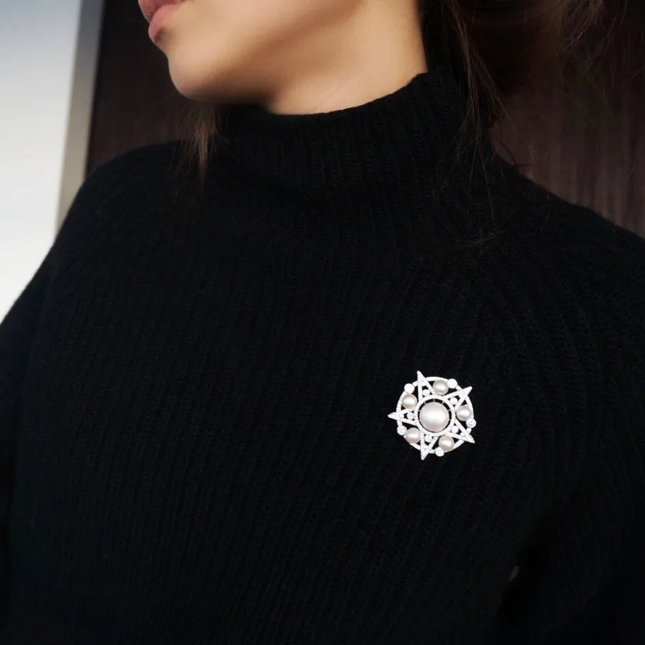 Crystal Pearl Star Brooch