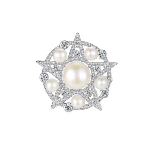 Crystal Pearl Star Brooch