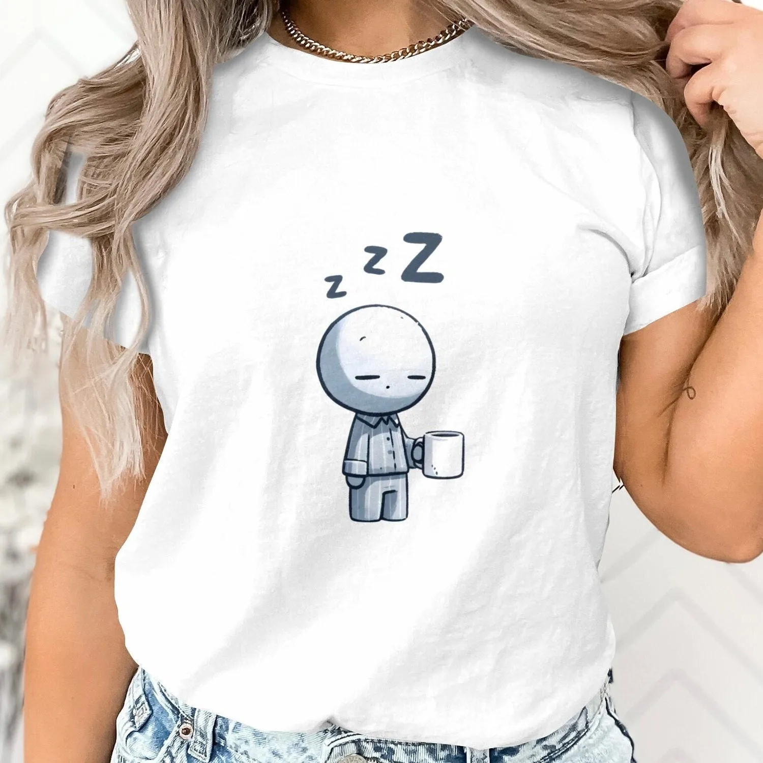 Cute Sleepy Cartoon Character T-Shirt, Unisex Casual Comfort Wear, Soft Cotton Sleepyhead Tee