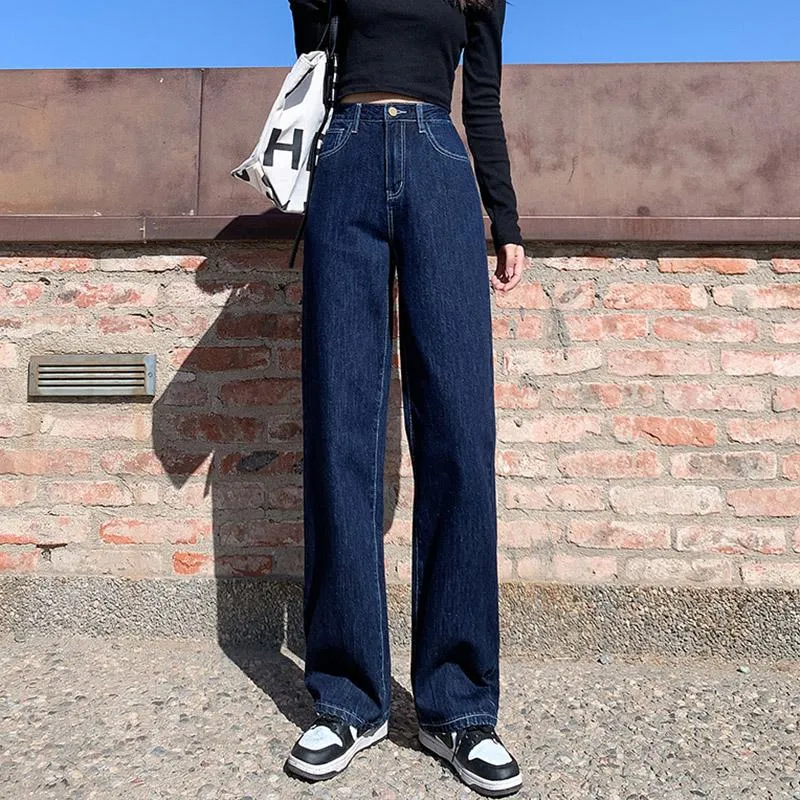 Dark-Colored Slimming High-Waisted Cropped & Regular & Long Straight Leg Jeans