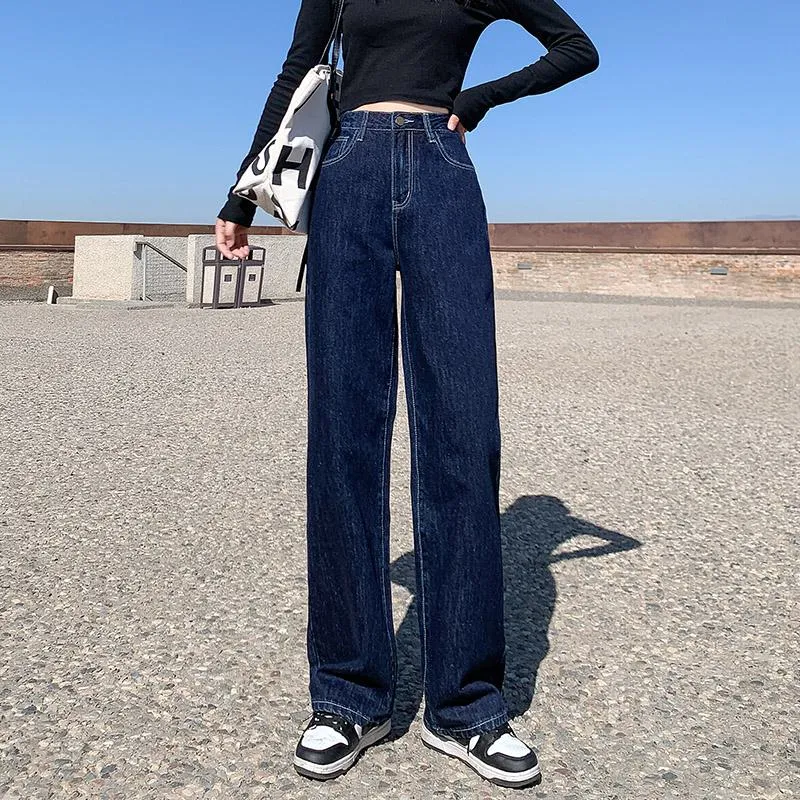Dark-Colored Slimming High-Waisted Cropped & Regular & Long Straight Leg Jeans