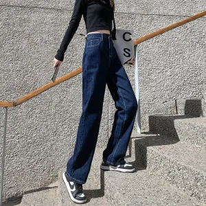 Dark-Colored Slimming High-Waisted Cropped & Regular & Long Straight Leg Jeans