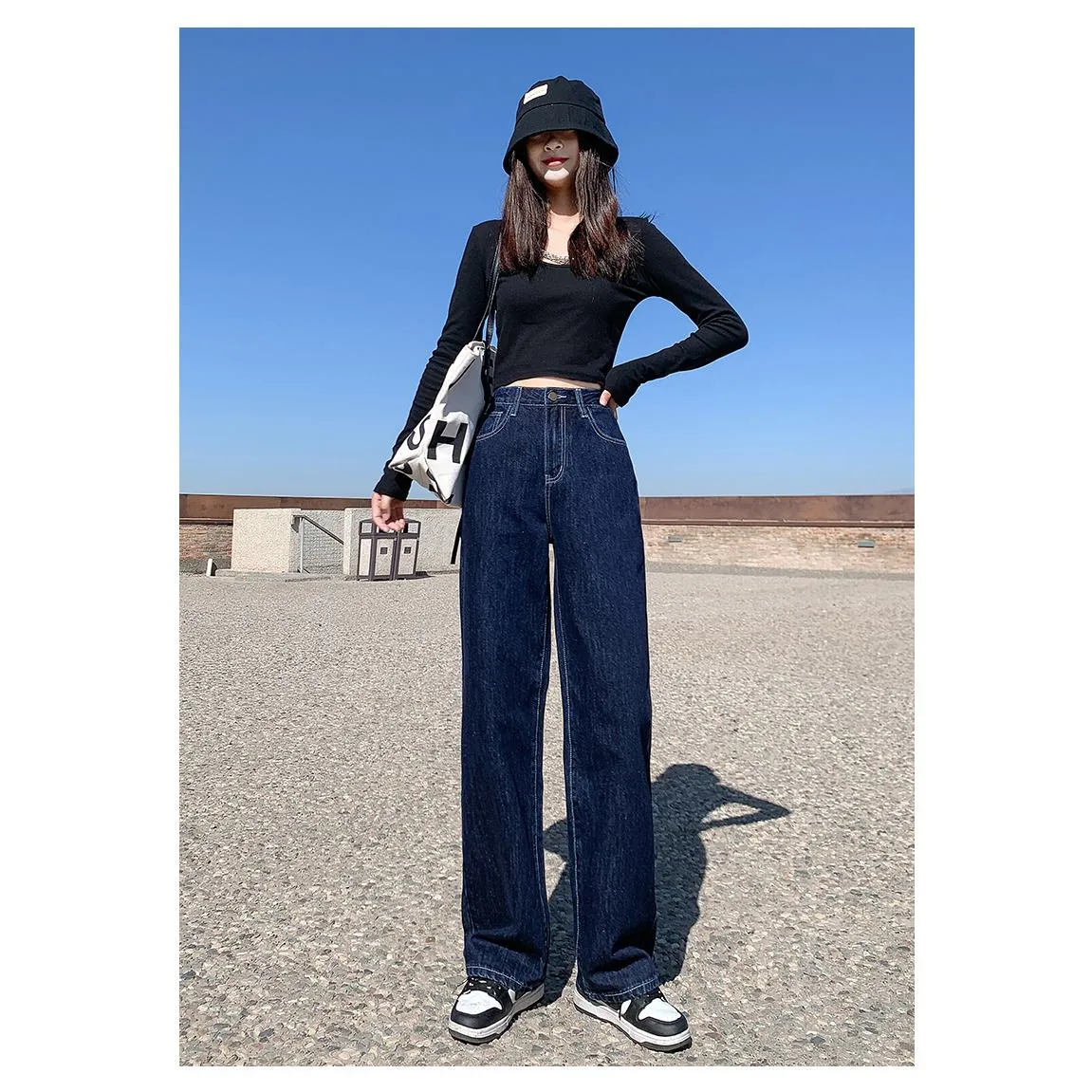 Dark-Colored Slimming High-Waisted Cropped & Regular & Long Straight Leg Jeans