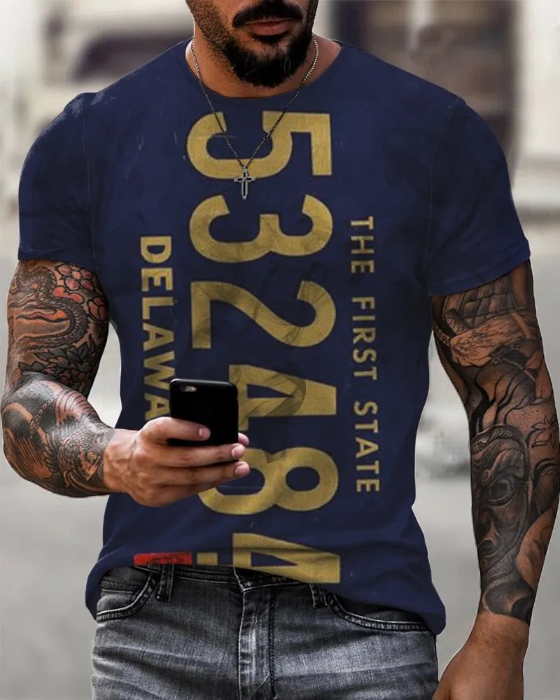 Delaware License Plate Print Casual T-Shirt