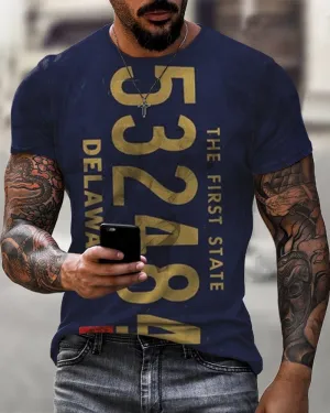 Delaware License Plate Print Casual T-Shirt