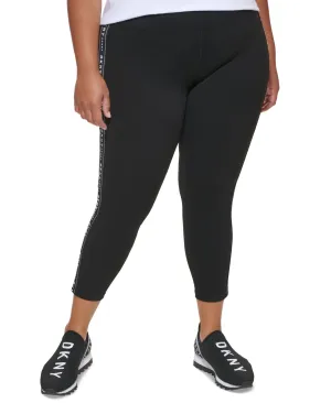 DKNY Women's High Waisted 7/8 Logo Taping Leggings Black Size 1X