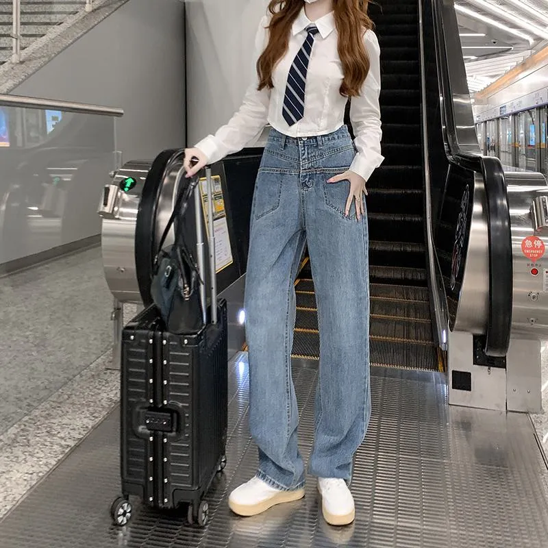 Draping Straight High-Waisted Niche Jeans